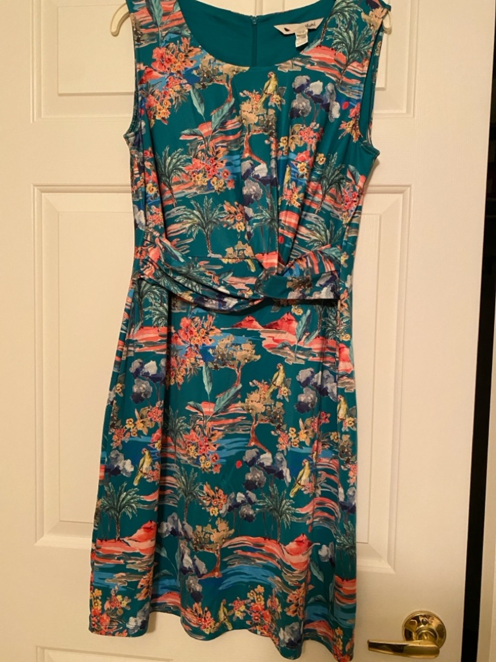 Umi Teal Tropical-Print Sleeveless Midi Dress - size 8